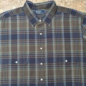 Polo Ralph Lauren Shirt Mens 2XB Big 2XB Blue Poplin Pockets Short Sleeve Button